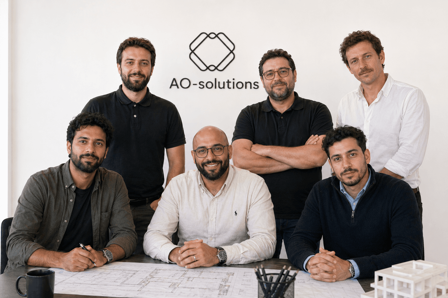 L'équipe AO-SOLUTIONS réunie autour des plans